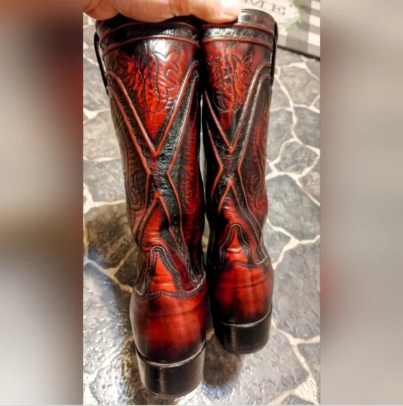 Lucchese San Antonio black cherry leather men's cowboy boots VINTAGE